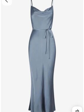 Shona Joy La Lune Bias Satin Cowl Neck Midi Dress -Blue Smoke size 10